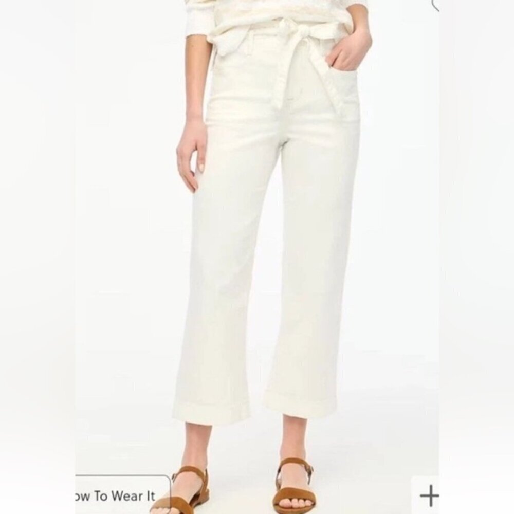 J. Crew Women's Petite Belted Paperbag Jean Soft White Pockets Crop Size P28 NWT